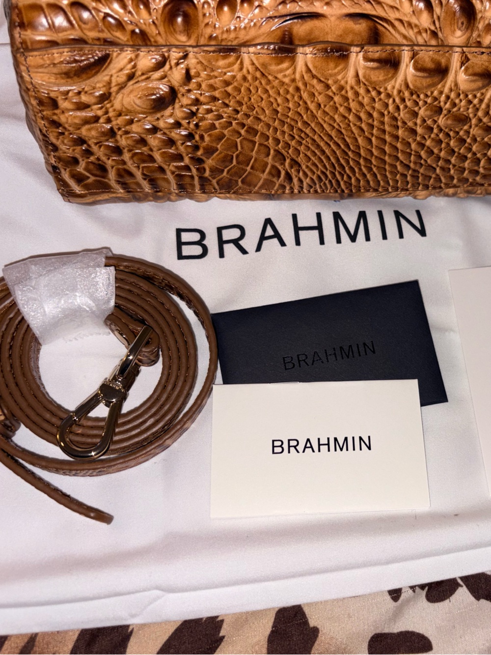 Brahmin Mona Croc-Embossed in Cognac Convertible Crossbody Bag BNEW - Picture 5 of 12
